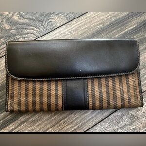 FENDI Pequin Bifold Long Wallet Purse PVC Leather Black Authentic Vintage